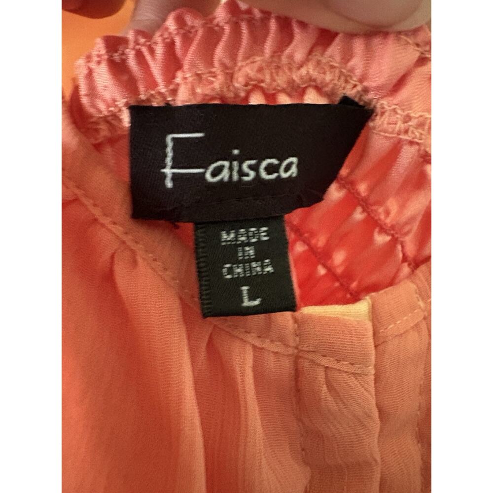 Vintage Y2K Sherbet Orange & pink Coral Corset Top Smocked Ruffle Blouse Large - Picture 3 of 8